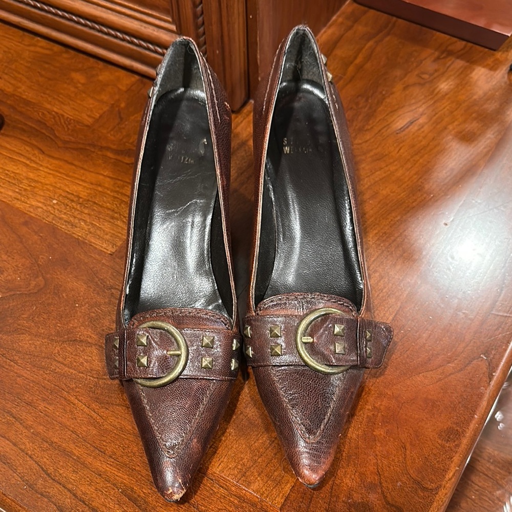 Stuart Weitzman Brown Heels with Textured Design